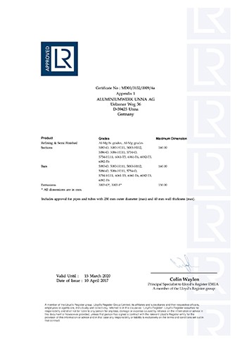 英国劳氏船级社船用铝合金精炼及半成品、-型材、棒材和挤压件制造商认证